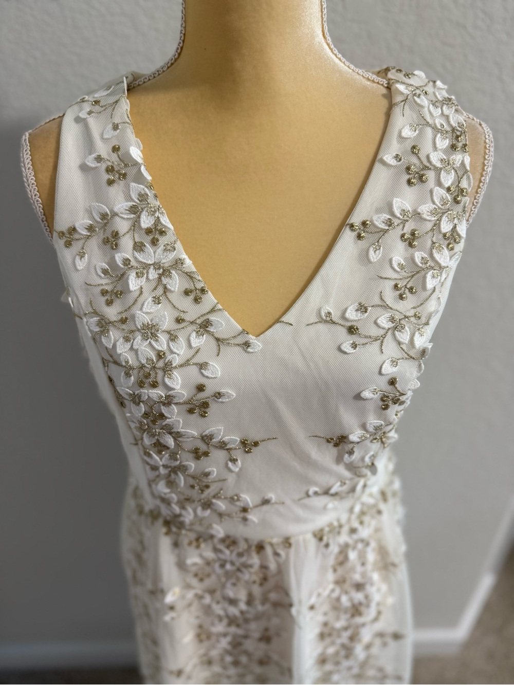 Altar'd State Ivory Dress with Gold Floral Embroidery - Picture 4 of 12